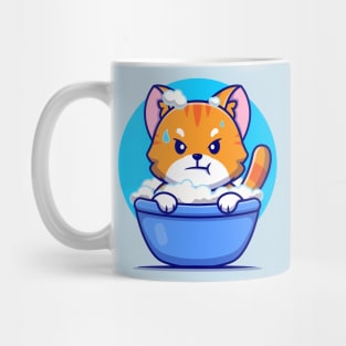 Angry Cat Bath In Tub Cartoon Mug